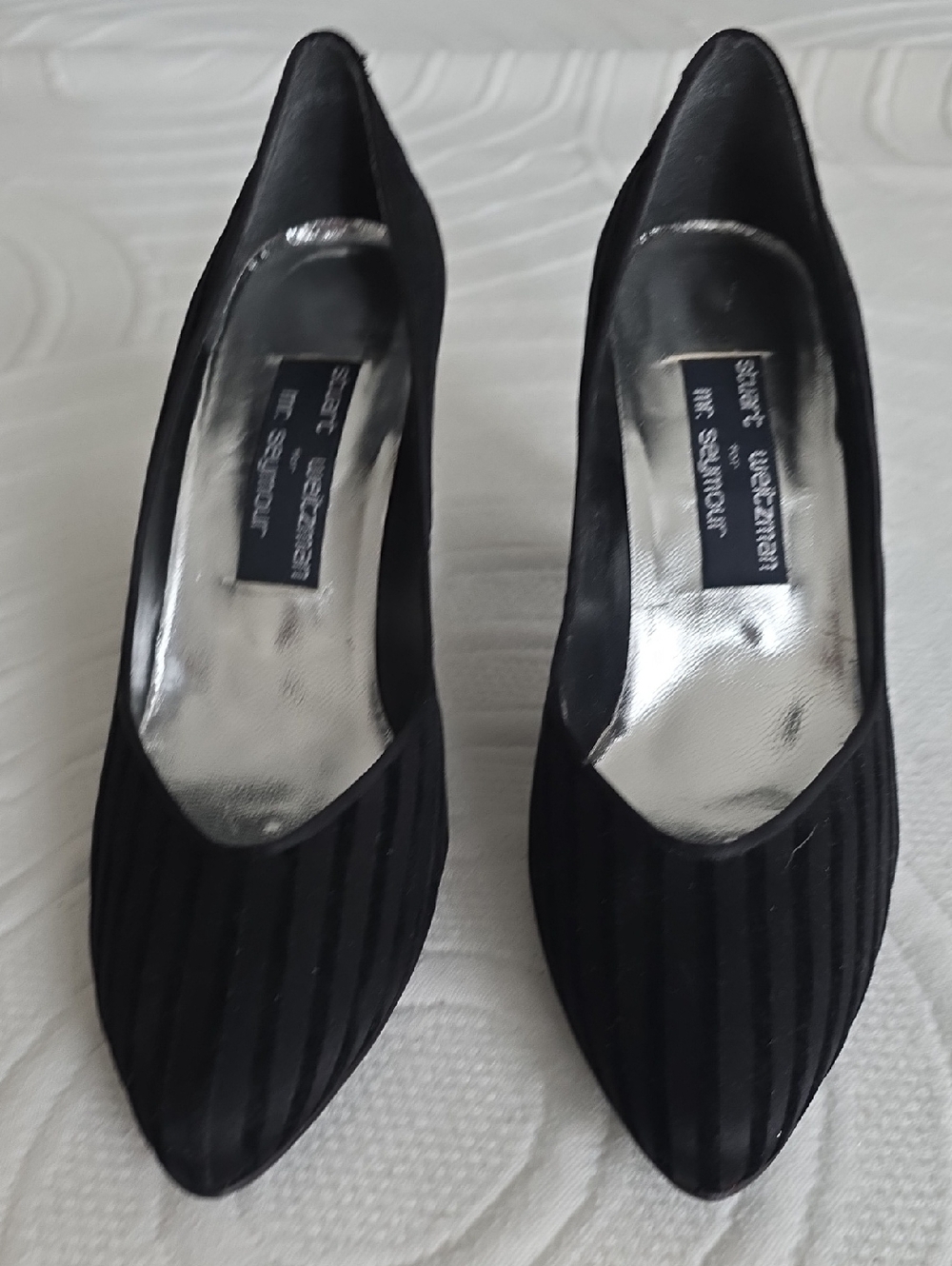 Stuart Weitzman Black Ribbed Pointed-Toe Pumps